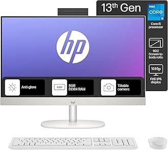 HP All in One 24,13th Gen Intel Core i5-1334U, (8GB DDR4,512GB SSD),Microsoft365* Office2024, Win 11 Home, 23.8inch(60.5cm) FHD,Three Sided Micro Edge,FHD Camera,5.27Kg, White, 24-cr0477in/cr0471in