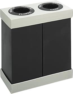 Safco Trash Can Recycle Bin Combo, 28 Gallon Each (2 Bin), At Your Disposal Recycling Center, Black/Grey