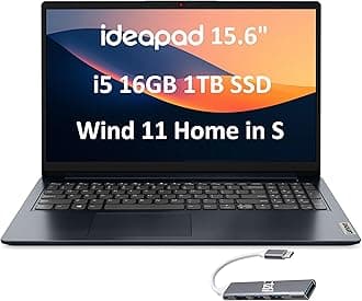 LenovoIdeaPad 15 Laptop (15.6" FHD Anti-Glare, Intel 10-Core i5-1235U (> i7-1195G7), 16GB RAM, 1TB SSD), Narrow Bezel, Webcam, 10-Hr Long Battery Life, Wi-Fi 6, IST Hub, Win 11 Home in S Mode, Blue