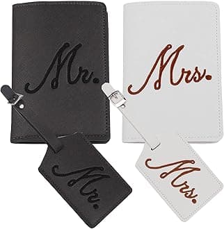 Snogisaembroidery Travel Luggage Tags Passport Cover, Passport Wallets Travel Holder Set, Honeymoon gift, Best Bridal Shower and Engagement Gifts