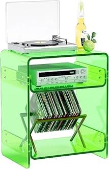 Acrylic Record Player Table with Storage Shelf – Sleek Bedside Storage with Durable Design, Perfect for Bedrooms, Living Rooms, or Modern Interiors – Ideal as a Bedside Table or Sofa Side Piece