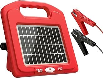 Solar Powered Fence Charger (w/Sign) Energizer Panel, 0.1 Joule Electric Power Battery Shock Storage for 2-Miles of Pasture Fencing to Protect Horses, Cattle, Dog, Sheep, Pig, Goats