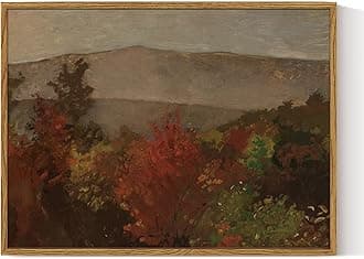 ARPEOTCY Vintage Framed Canvas Wall Art, Autumn Rustic Landscape Art Prints, Vintage Fall Decor for Living Dining Room Cabin Fireplace Thanksgiving, Country Farmhouse Cottage Decor, 12x16 Inch