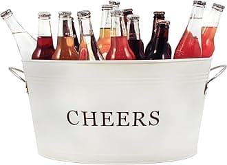 Twine Cheers Beverage Tub, Galvanized Tubs for Entertaining, Drink Buckets for Parties, Large Ice Tub and Gift Basket, Beer Buckets, Cream, 6.3 Gallons Set of 1