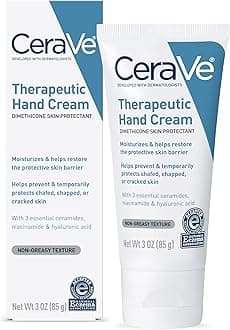 Therapeutic Hand Cream for Dry Cracked Hands With Hyaluronic Acid and Niacinamide, Fragrance Free 3 Ounce