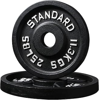 Signature Fitness Olympic Cast Iron Plate Weight Plate for Strength Training and Weightlifting, Multiple Sizes