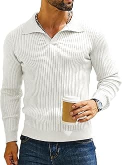 Men's Cotton Full Sleeve Collar Polo Sweater for Men, Rib Knitted Sweaters for Men Winter Sweater for Man