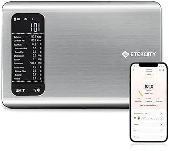 Smart Food Kitchen Scale with Nutritional Calculator, Free App with 19 Nutrients Tracking, Calorie, Marco, Digital grams and ounces for weight loss, Premium Stainless Steel, 11lb
