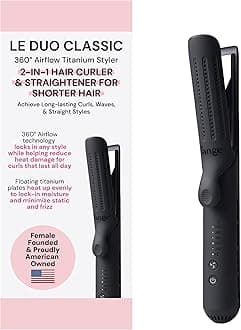 Le Duo Standard 360° Airflow 2 in 1 Straightener and Curler | 1 Inch Curling Wand & Titanium Flat Iron with 3.5" Plates | Hair Straightener & Curler for Short to Medium Hair (Black)