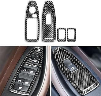 Real 3K Black Carbon Fiber Car Power Window Switch Lifting Control Button Panel Trim Sticker Auto Interior Accessories Compatible with BMW X1 F48 F49 2016-2022/X2 F39 2018-2022-Type B