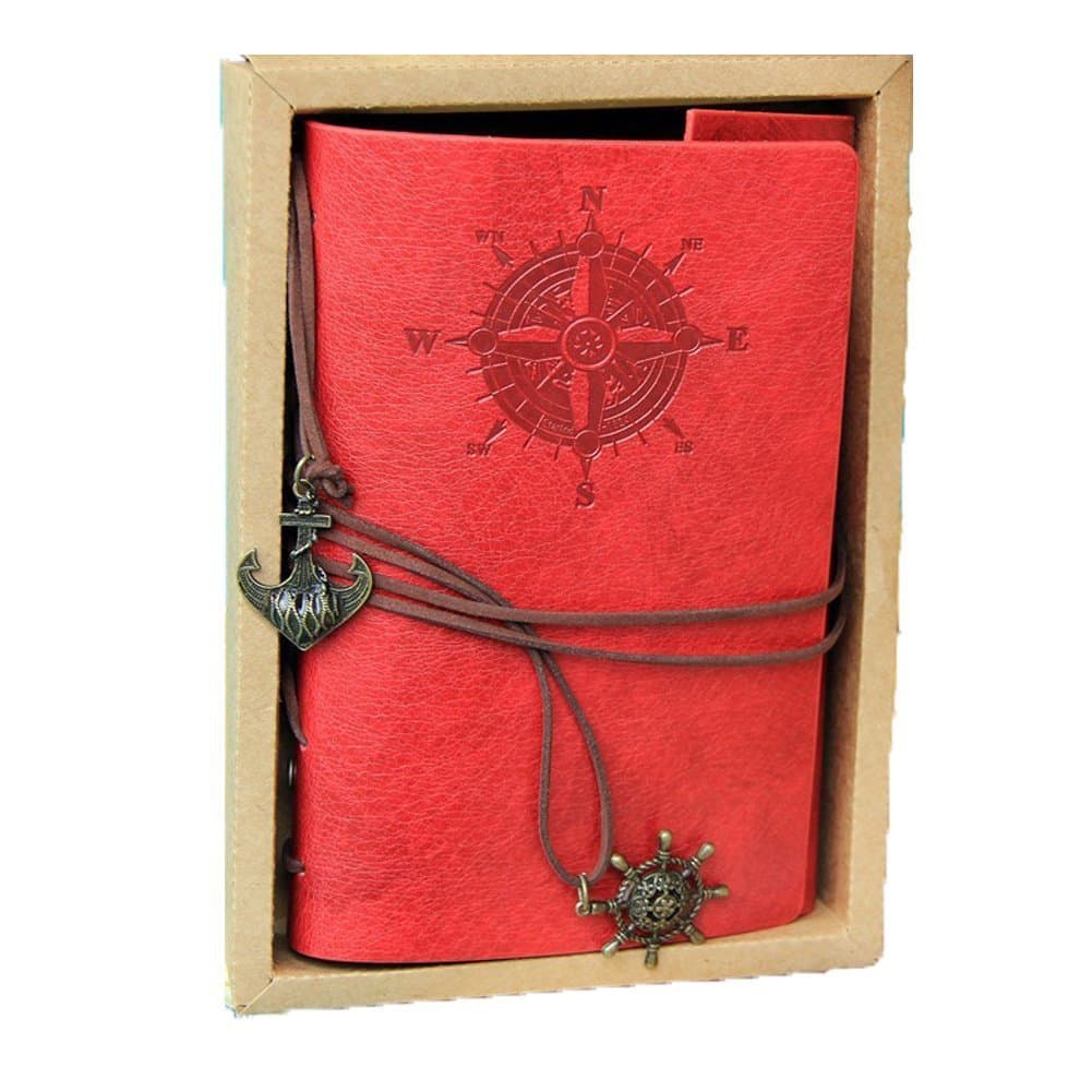 Vintage Leather Journal Notebook Classic Retro Spiral Ring Binder Diary Book- Red Color