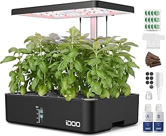 iDOO Hydroponics Growing System, 12 Pods, Herb Garden, Indoor Herb Garden for Christmas Smart Garden, Automatic Timer Germination Kit with Fan, Water Pump, Height Adjustable, 2 Modes, ID-IG301, Black