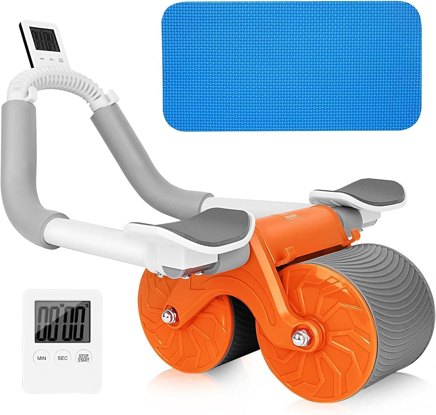 FWQPRA Ab Roller Set With Silent Knee Pad Mat For Exercise Gym,Abdominal Ab Roller With Phone Holder For Core Workout, Fitness & Exercise, Home Workout Equipment For Men Women, Orange