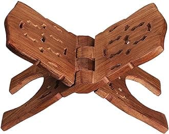 Antlantic Wood Store Handmade & Handcraft Wooden Book Holder Display Stand Folding Religious Prayer Free Reading Stand with Intricate Carvings, Rehal for Religious Holy Books