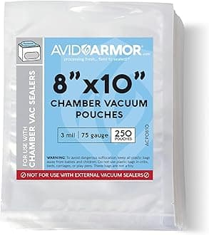 Avid Armor Chamber Vacuum Sealer Bags – Heavy Duty, BPA-Free, Pre-Cut Chamber Vacuum Bags for Food Preservation, Freezer Storage, Sous Vide and more, 250/Pack (8x10) – Multi-Use Vacuum Bags