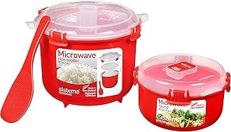 Microwave Rice Cooker & Round Microwave Food Container Set | 2.6L915ml | Food Containers with Steam-Release Vents | BPA-Free | 2 Count