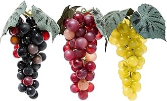 3 Bunches Lifelike Fake Grapes, Realistic Plastic Rubber Faux Artificial Grapes for Decoration, Fake Artificial Fruit for Wedding Kitchen Wine Decor