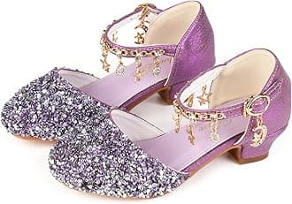 ChuLian Little Kids Girls Dress Pumps Glitter Sequins Princess Low Heels Princess Dress Shoes Party Dance Shoes Rhinestone Sandals