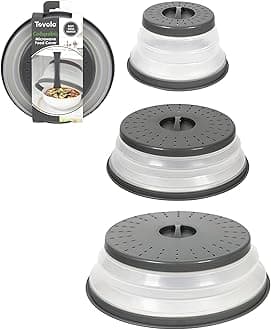 Tovolo Microwave Splatter Cover for Food, 3-Pack (Charcoal) - Collapsible & Vented Silicone Splatter Guard Lid - Microwave Plate & Dish Cover with Handle - BPA-Free Kitchen Gadget for Meal Prep