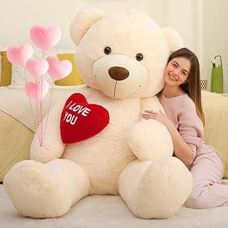MorisMos Giant I Love You Teddy Bear with Heart, XXL 130cm Lvory Love Teddy Bear for Girlfriend, Large Teddy with Red Heart, Big Cute Soft Bear Gift for Kids Wife Birthday Mothers Day Decor