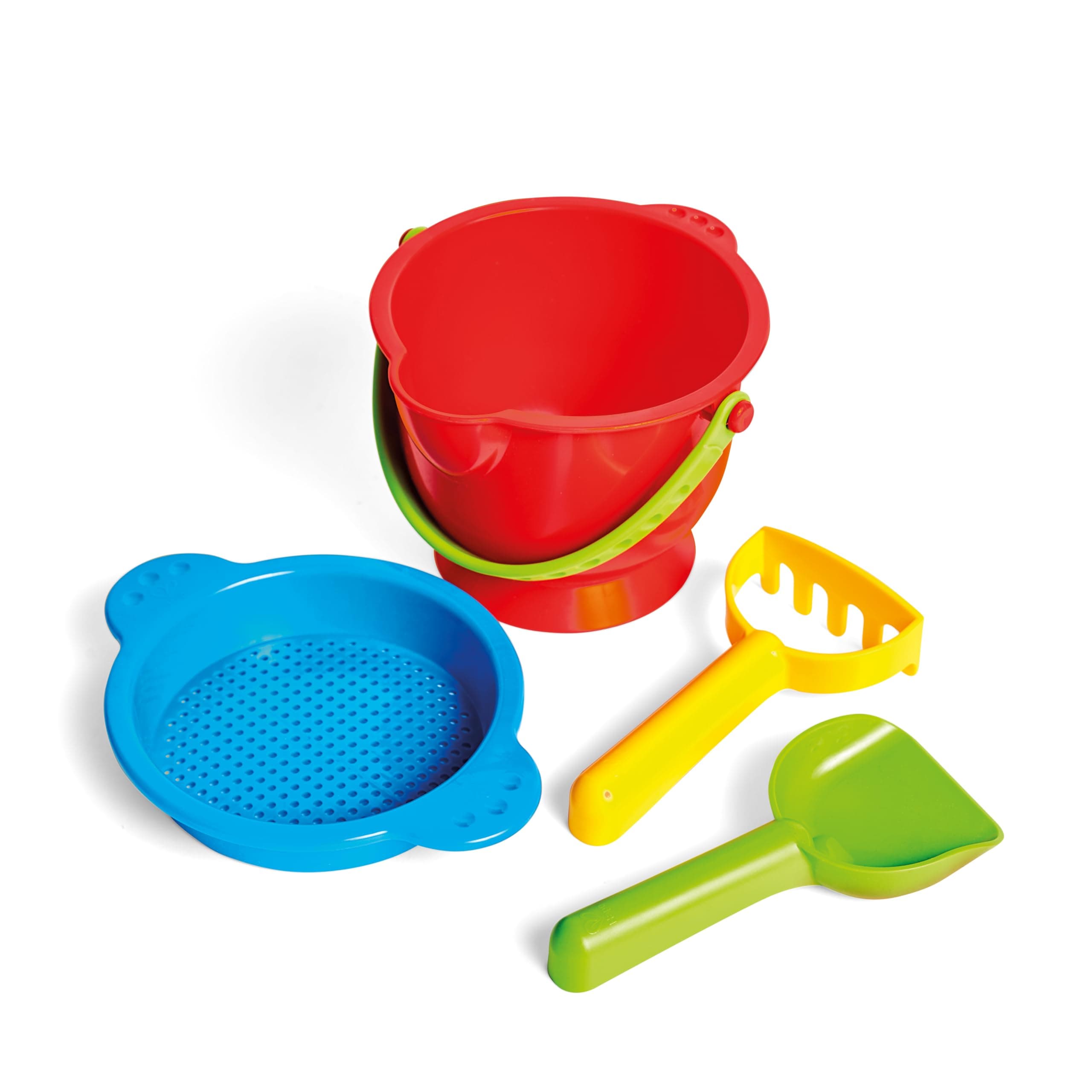 Beach Basics Sand Toy Set Including Bucket Sifter, Rake, and Shovel Toys| Sand Toy Playset for Toddlers 18M+