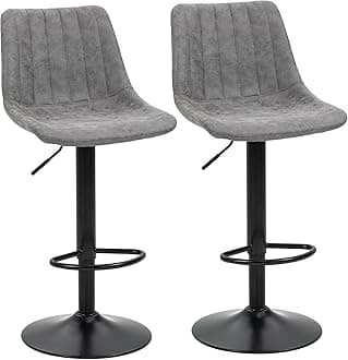 Modern Bar Stools Set of 2, Height Adjustable Swivel Bar Chairs with Backrest, Gas Lift and Footrest, Leathaire Barstools for Breakfast Counter, Kitchen Island, Grey