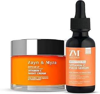 ZM Zayn & Myza Vitamin C Face Serum (30 ml) & Vitamin C Night Cream (50 g), Halal Compliant & Vegan Friendly, Combo Of 2