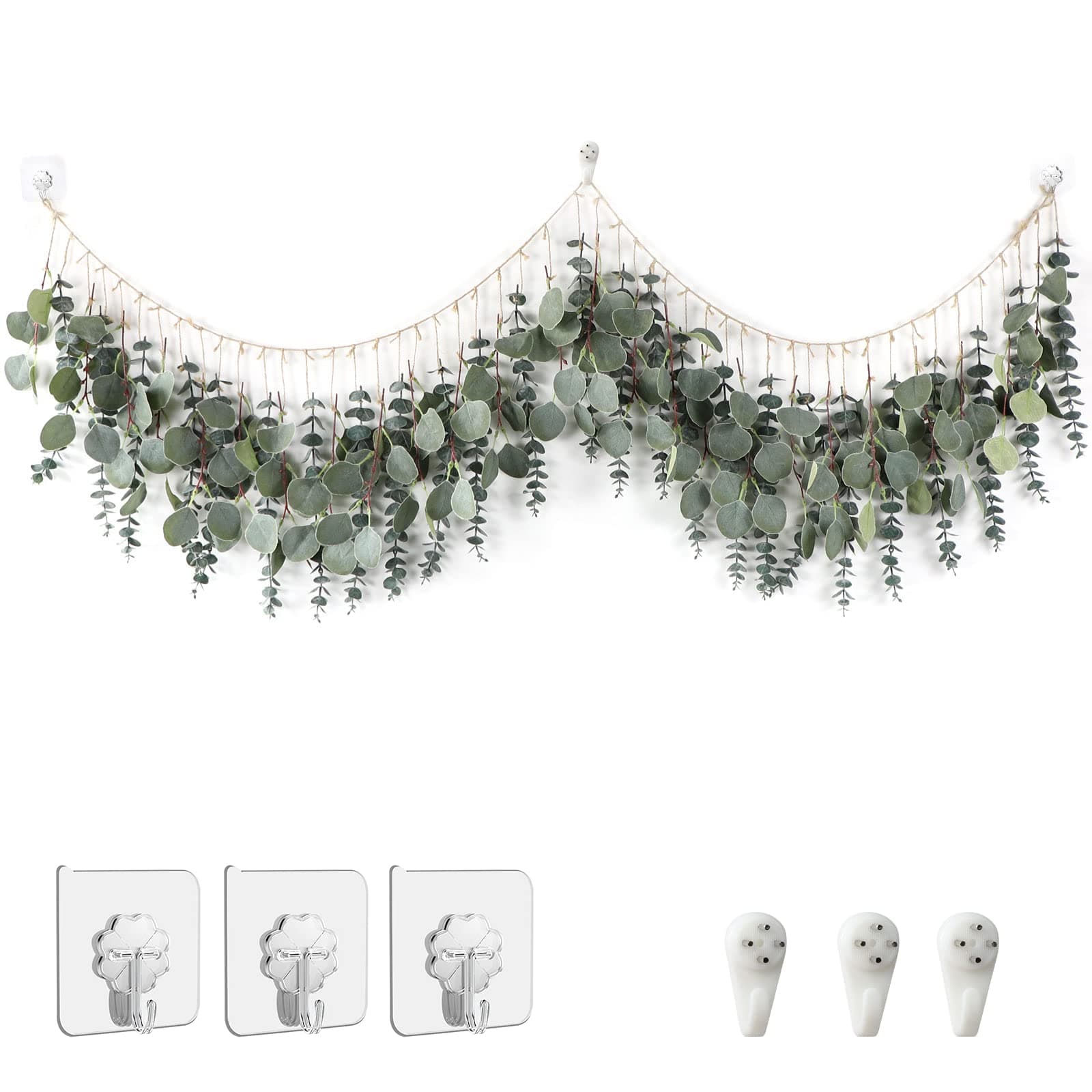 Eucalyptus Wall Decor Boho Wall Decor Artificial Greenery Hanging Plants Large Eucalyptus Fake Leaves 5.6 Feet for Bedroom (Green String)