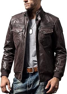 FLAVORMen Biker retro Brown Leather Motorcycle Jacket Genuine Leather jacket