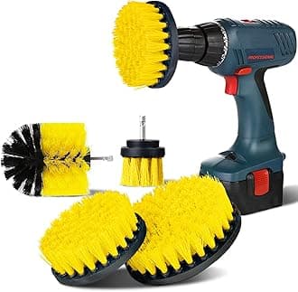 Brush Attachments for Cordless Screwdriver, Drill Brushes, Set of 4 (5.1cm, 8.9cm, 10.2cm, 12.7cm), Cleaning Brushes for Bathtub, Tiles, Floor, Kitchen, Car (Yellow)