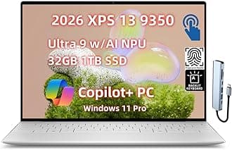 NewestDell XPS 13 9350 Business Laptop, AI Copilot+ PC (13.4" Touch 2.5K 120Hz, Inte.l Core Ultra 9 AI NPU, 32GB RAM, 1TB SSD), Backlit KB, FP, Light Weight + Ultra Thin, WiFi7, Win 11 Pro, USB-C Hub