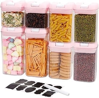 U-QE Airtight Food Storage Containers -8 Piece BPA Free Clear Plastic Airtight Containers with Easy Lock Lids for Kitchen Pantry Organization and Storage - Sugar, Flour, Cereal, Labels & Marker