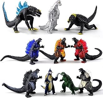 - De-Lite Action Figures PVC Anime Movable Collectible Model Statue Toys (Legacy God Monster Zilla 10 Pieces Set, Multicolour, 3-7Cm)