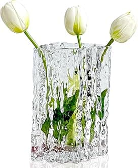 Glass Vase Crystal Vase Heavy Duty Large Flower Vase for Dining Table Kitchen Office Home Shelf Wedding Living Room Centerpieces(Clear)