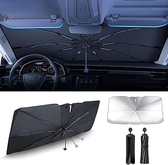VORAGA Sun Shade with Strong Reflective Surface & Reinforced 10 Ribs, Front Car Sunshade, Folding Umbrella, Car Accessories, Open Door Design, Universal Car Sun Shade, Light Blocking, Heat Blocking