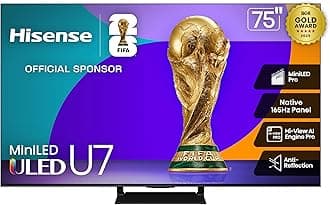 Hisense 75" U7 Mini-LED ULED 4K UHD Best Premium Gaming Google Smart TV (75U75QG, 2025 Model) - QLED, Native 165Hz, VRR 288, Up to 3000 Nits, HDR10+, Dolby Vision IQ · Atmos, IMAX Enhanced, 2.1.2 Ch
