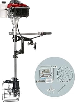 Outboard Motor Boat Engine 4 Stroke 4.0 HP Marine Boat Motor with Air Cooling System and Manual Pull Start for Inflatable Fishing Boats Yachts Water Sport Tools, with Shade