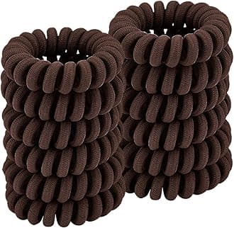 Spiral Hair Ties (Cloth Coffee, 12 Pcs), Coil Ponytail Holder for Thick Hair, No Crease Phone Cord Ties for All Hair Types with Plastic Spiral