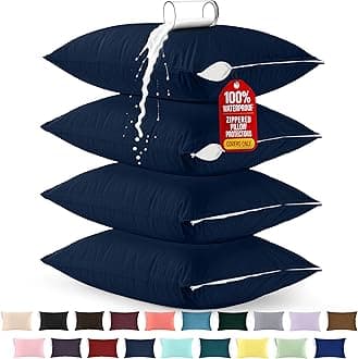 Utopia Bedding 4 Pack Waterproof Pillow Protectors with Zipper Queen Size (Navy), Bed Bug and Dust Mite Proof Pillow case Covers, Moisture Wicking Pillow Encasements 20 x 28 Inches