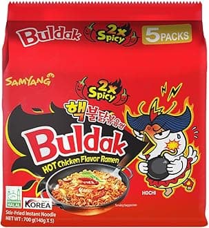 2X Spicy Hot Chicken Flavor Ramen Fire Chicken (Buldak) Double Spicy, 5 X 140 g