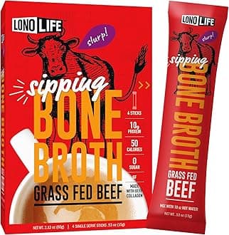 LonoLife Beef Bone Broth Powder Mix | Grass-Fed, 10g Protein | Collagen-Rich, Keto & Paleo Friendly | Natural Ingredients | 24 Portable Stick Pack Servings