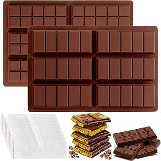 Chocolate Bar Mold Deep - Silicone Thick Mold for Stuffed Bars, Knafeh Pistachio Chocolate Break Apart Candy Molds With 200pcs Storage Bags (Square + Rectangle)