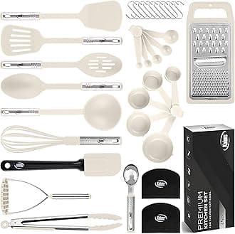 Kitchen Utensils Set 35 PCS Cooking Utensils Set, Nonstick and Heat Resistant Nylon Stainless Steel Silicone Spatula Set - Kitchen Gadgets Home Essentials Kitchen Accessories, Apartment Must Haves
