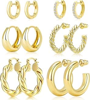 Adoyi Gold Hoop Earrings Set for Women 14K Gold Plated Chunky Hoops Twisted Huggie Gold Hoop Earrings for Gift Lightweight