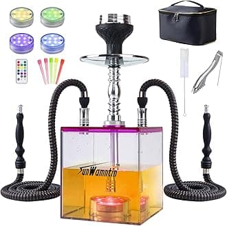 Pink Modern Acrylic 2 Hose Hookah Set with Everything - Complete Hookah Kit for Narguile Smoking