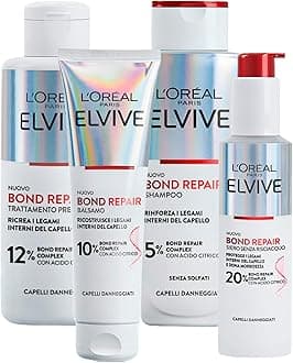L'Oréal Paris Elseve Elvive Bond Repair Damaged Hair Conditioner 150ml + No-Rinse Serum Reduces Double Strands 150ml + Pre-Shampoo Treatment with Citric Acid 200ml + Sulphate-Free Shampoo 200ml
