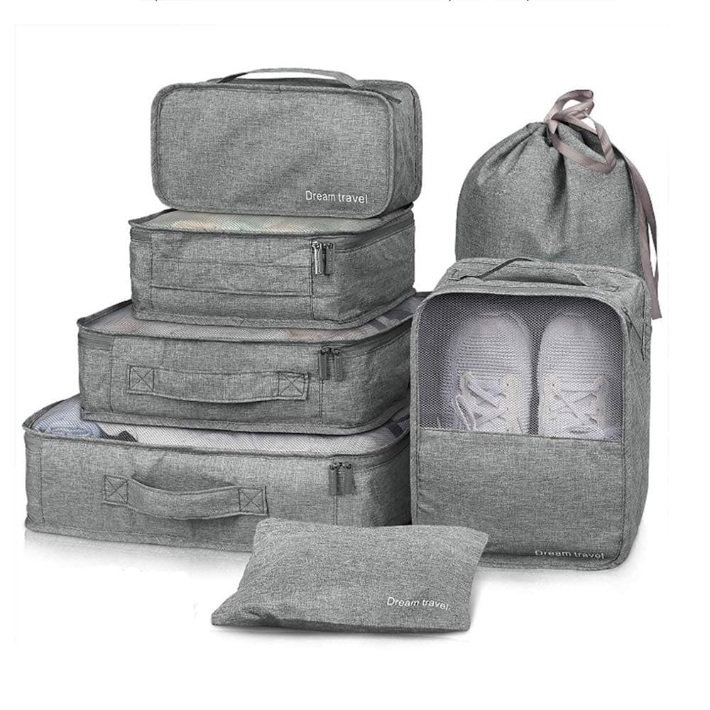 Bansga Packing Cubes 7 Sets -3 Packing Cubes + 2 Pouches+ 1 Underwear Pouch + 1 Shoes Bag (Grey)