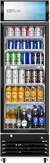 COTLIN Glass Door Merchandiser Refrigerator with LED Lighting, 12.5 cu.ft Commercial Beverage Cooler, Dual-Layer Glass Extra Adjustable Shelves and Drink Organizers, ETL NSF Approved