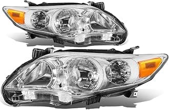Auto Dynasty Pair of Chrome Housing Amber Corner Headlights Assembly Lamps Compatible with Toyota Corolla Sedan 11-13