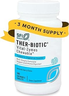 Klaire Labs SFI Health Vital-Zymes Chewable Digestive Enzymes for Adults & Kids - Enzymes for Digestion - Cherry-Flavored - May Help Reduce Occasional Gas, Bloating & Indigestion (180 Chewables)